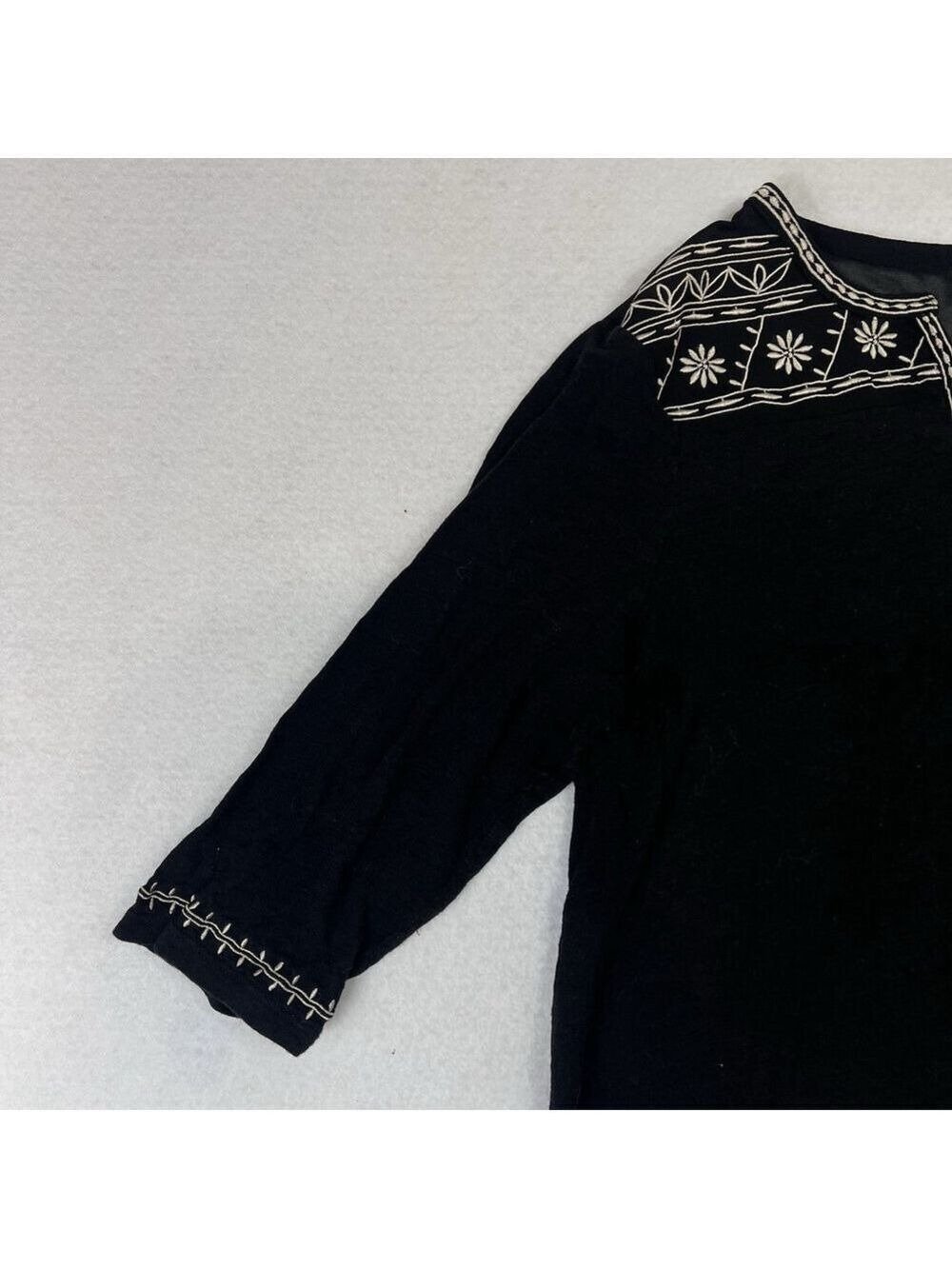 CB Established 1962 Womans Top 3/4 Sleeves Boho Black Shirt Embroidered Peasant - Picture 5 of 13